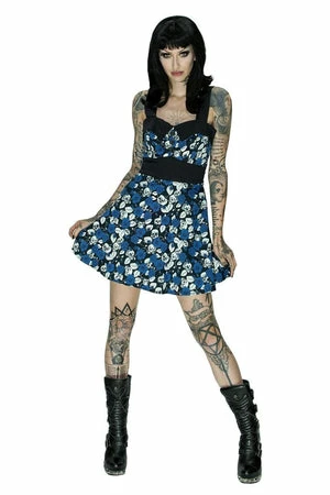 Dr Faust Skulls And Blue Roses Mini Dress - Victoria 3 Dr Faust Skulls And Blue Roses Mini Dress - Victoria