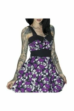 Dr Faust Skulls And Purple Roses Mini Dress - Michelle -Burleska shop skulls and purple roses mini dress michelle dr faust 2 300x