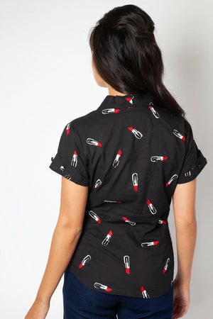 Voodoo Vixen Skylar Lipstick Embroidery Shirt 4 Voodoo Vixen Skylar Lipstick Embroidery Shirt - Image 2