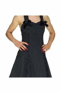 Dr Faust Slimming Pinstripe Black & White Mini Dress - Gia -Burleska shop slimming pinstripe black white mini dress gia dr faust 5 300x