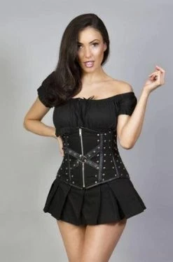 Burleska Steffi Underbust Corset With Studs In Black Twill