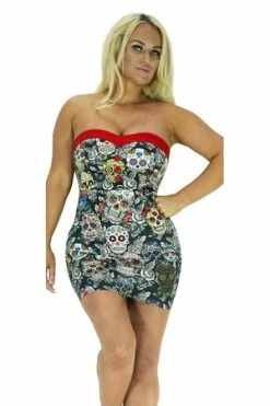 Dr Faust Sugar Skulls Colourful Mini Dress - Annalee -Burleska shop sugar skulls colourful mini dress annalee dr faust 4 300x