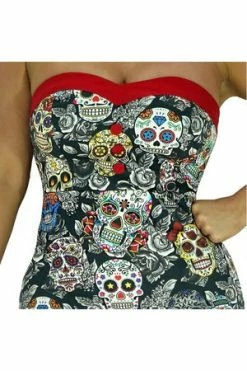Dr Faust Sugar Skulls Colourful Mini Dress - Annalee -Burleska shop sugar skulls colourful mini dress annalee dr faust 5 300x