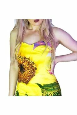Dr Faust Sunflower Field Summer Colourful Midi Dress - Becka -Burleska shop sunflower field summer colourful midi dress becka dr faust 3 300x