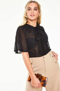 Voodoo Vixen Pussy Bow Top With Flutter Sleeves -Burleska shop tpa 2363 bi 02 300x