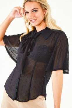 Voodoo Vixen Pussy Bow Top With Flutter Sleeves -Burleska shop tpa 2363 bi 05 300x