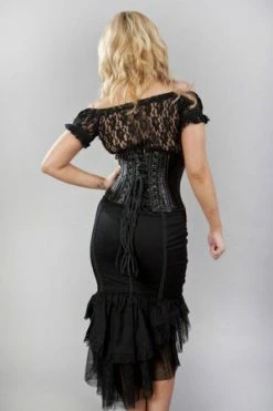 Burleska shop -Burleska shop traditional double steel boned underbust corset in black satin burleska 2 300x