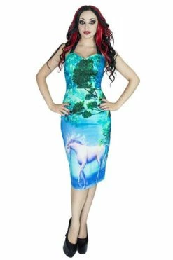 Dr Faust Unicorn In An Enchanted Forest Midi Dress - Inorog -Burleska shop unicorn in an enchanted forest midi dress inorog dr faust 3 300x