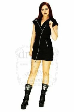 Dr Faust Velvet Lining Black Biker Mini Dress - Charlotte -Burleska shop velvet lining black biker mini dress charlotte dr faust 3 300x