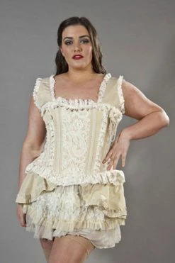Burleska Venice Overbust Plus Size Corset With Straps In Cream Taffeta