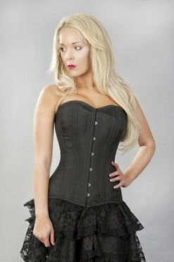 Burleska Versatile Double Steel Boned Overbust Corset In Black Taffeta