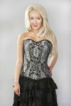 Burleska Versatile Double Steel Boned Overbust Corset In Silver King Brocade
