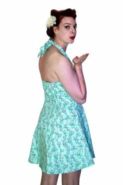 Dr Faust Vintage Petite Pink Flamingo Light Blue Mini Dress - Liana -Burleska shop vintage petite pink flamingo light blue mini dress liana dr faust 2 300x