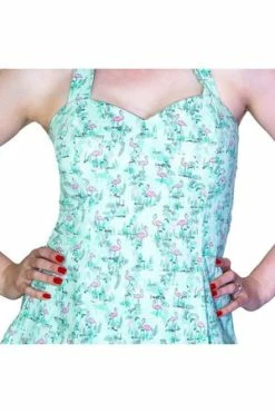 Dr Faust Vintage Petite Pink Flamingo Light Blue Mini Dress - Liana -Burleska shop vintage petite pink flamingo light blue mini dress liana dr faust 3 300x