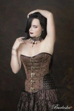 Burleska Warrior Overbust Steampunk Corset In Brown Brocade & Brown Matte Hip Panels -Burleska shop warrior overbust steampunk corset in brown brocade brown matte hip panels burleska 3 300x