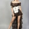 Burleska Warrior Underbust Steel Boned Corset In Cream Brocade With Brown Matte Hip Panels -Burleska shop warrior underbust steel boned corset in cream brocade with brown matte hip panels burleska 300x