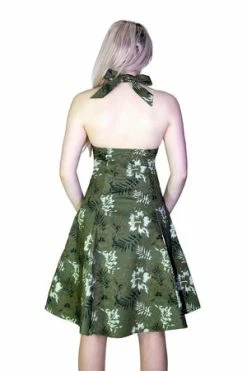Dr Faust White And Bronze Flowers Green Retro Midi Dress - Laurie -Burleska shop white and bronze flowers green retro midi dress laurie dr faust 2 300x