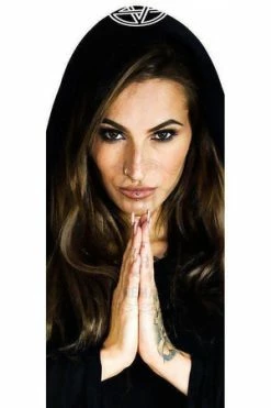 Dr Faust White Pentagram Hooded Black Mini Dress - Clarissa -Burleska shop white pentagram hooded black mini dress clarissa dr faust 2 300x