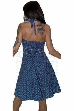 Dr Faust White Polka Dot Royal Purple Vintage Midi Dress - Sophie -Burleska shop white polka dot cornflower blue retro midi dress sophie dr faust 2 300x