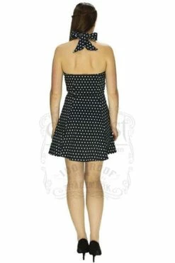 Dr Faust White Polka Dots Black Mini Dress - Isabella -Burleska shop white polka dots black mini dress isabella dr faust 4 300x