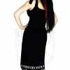 Dr Faust White Skulls Black High-Low Dress - Blair -Burleska shop white skulls black high low dress blair dr faust 300x