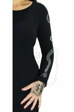Dr Faust White Snake Long Sleeved Black Mini Dress - Serena -Burleska shop white snake long sleeved black mini dress serena dr faust 2 300x