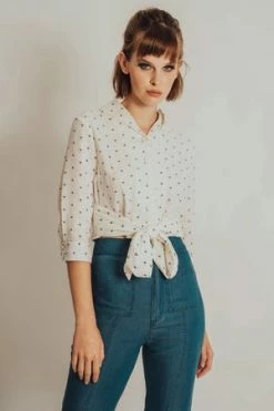 Voodoo Vixen Wilhelmenia Front Tie Anchor Cropped Top