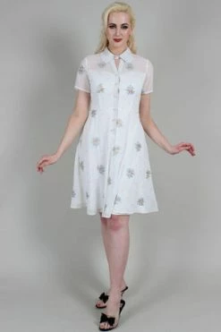 Voodoo Vixen Wonder White Chiffon Floral Embroidered Flared Dress