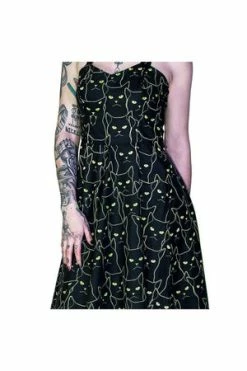 Dr Faust Yellow Evil Cats Black Midi Dress - Katz -Burleska shop yellow evil cats black midi dress katz dr faust 3 300x